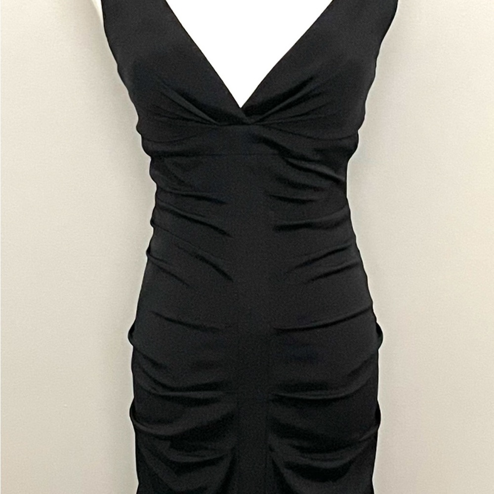 Vintage Caché Dress Maxi Mermaid Bodycon Plunge Neck Ruched Tulle Lined Black - Picture 11 of 12